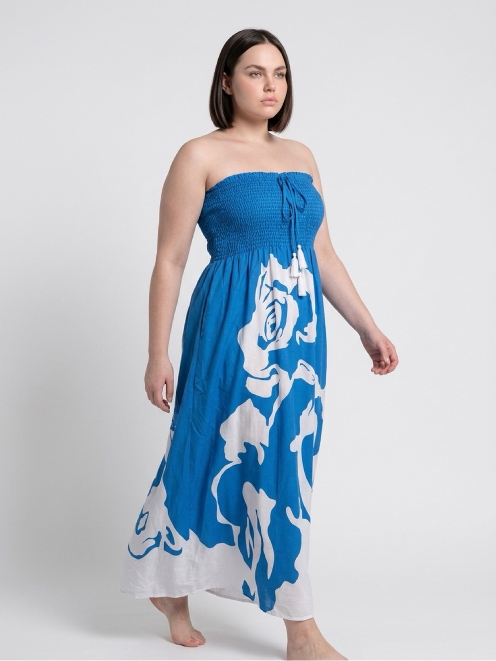Sun dress Strapless Blue Floral Maxi Dress